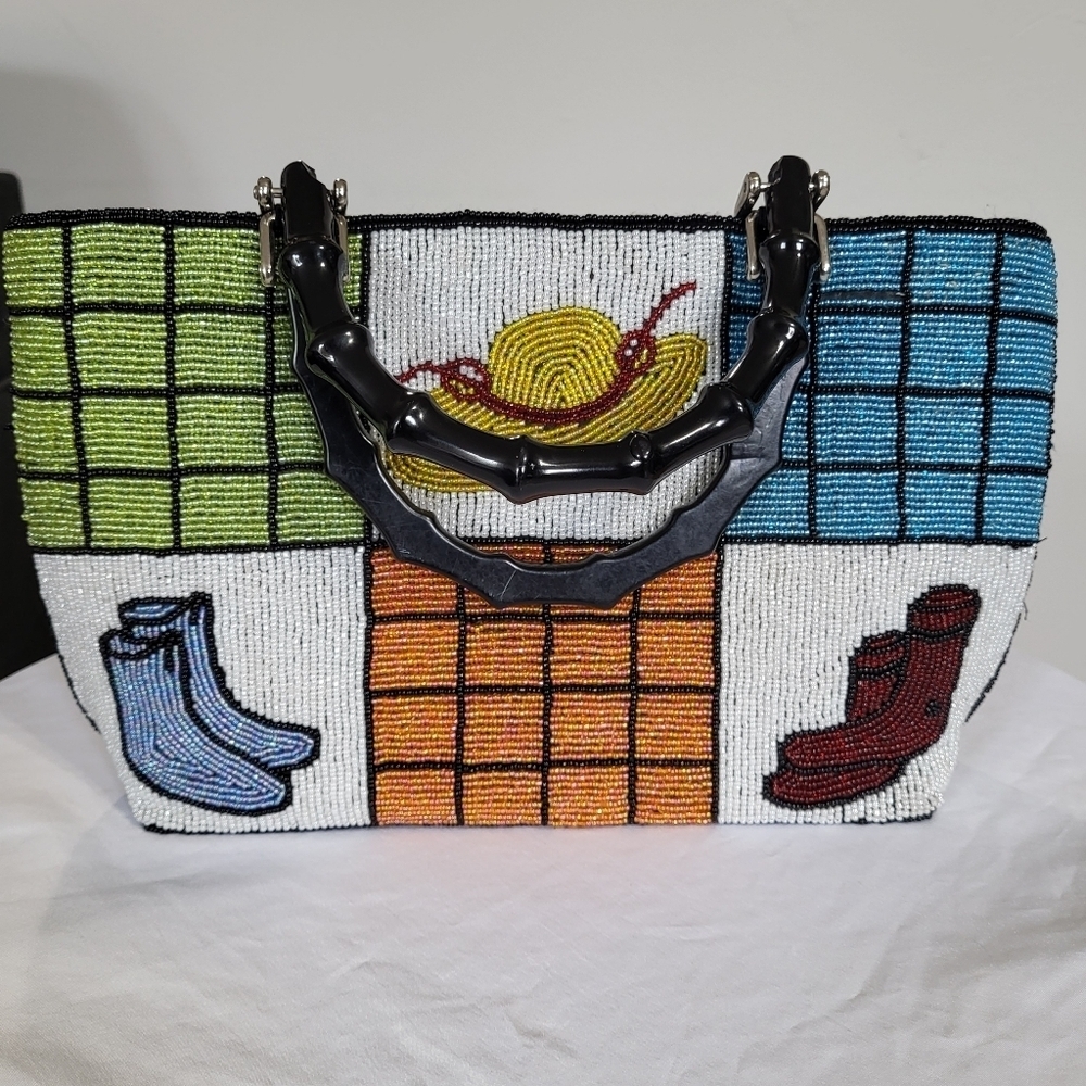 Vintage Beaded Handbag With Round Handles